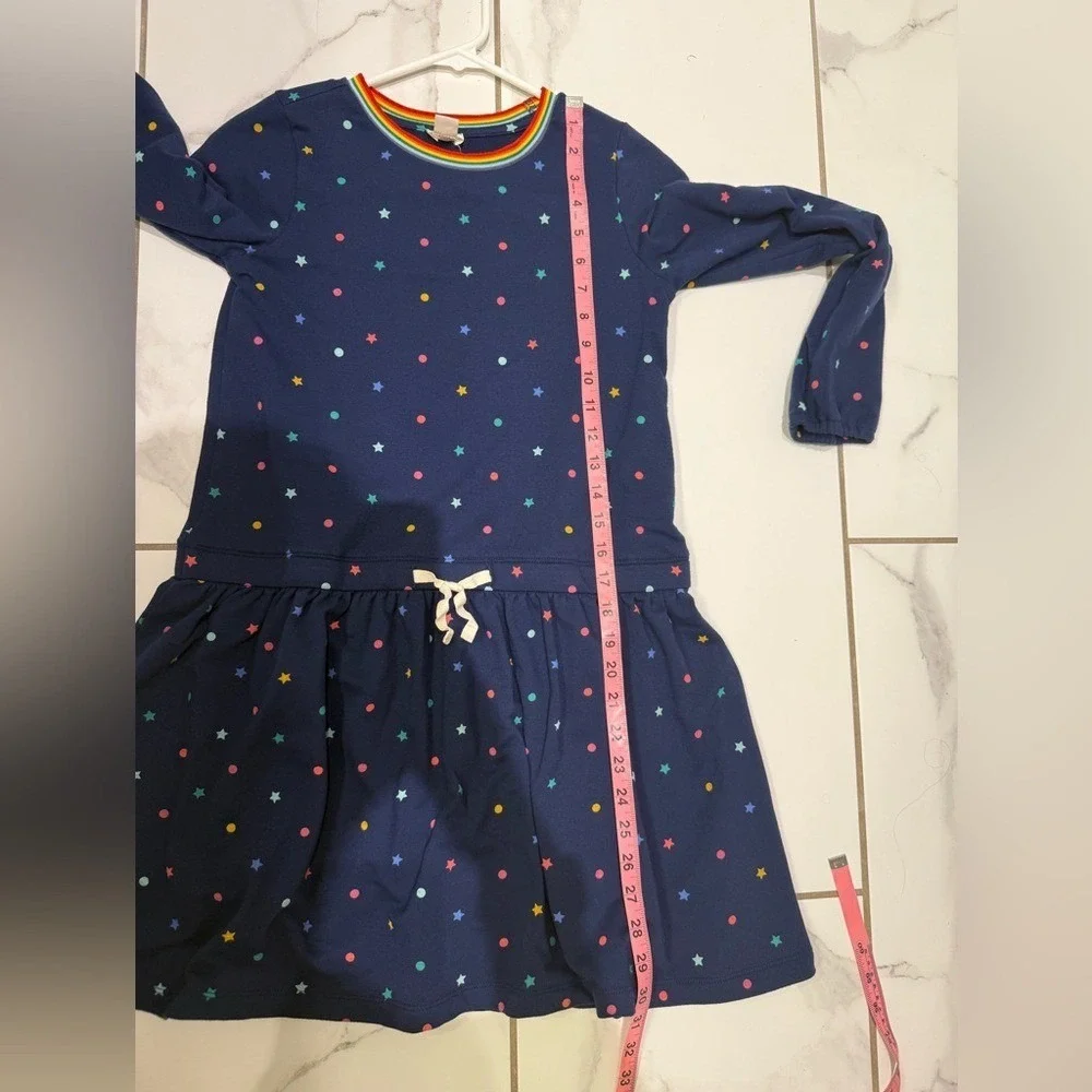 J Crew Crewcuts‎ Girls Long Sleeve Rainbow Star Dot Drop Waist Dress Size L